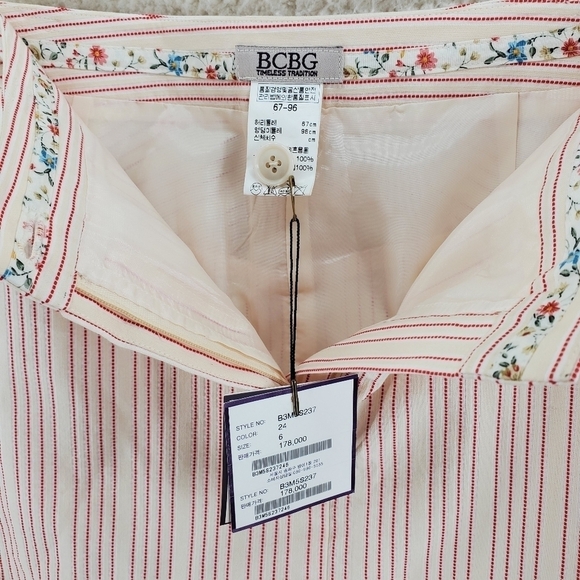 BCBG Blazer Skirt Textured Stripe Beige Red US M Chinese Sz 67-96 New New w/ Tag - Picture 10 of 15